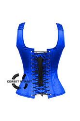 Blue Satin Shoulder Strap Gothic Zipper Overbust Corset Plus Size Bustier Top